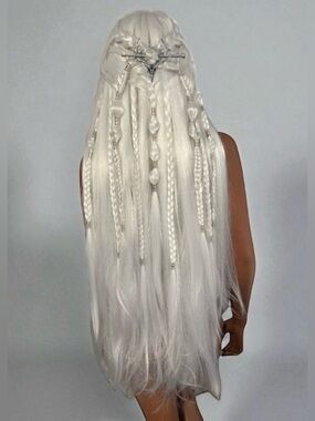 Long Platinum Blonde Braided Wig Elf Viking Mother of Dragons Lord of the Rings